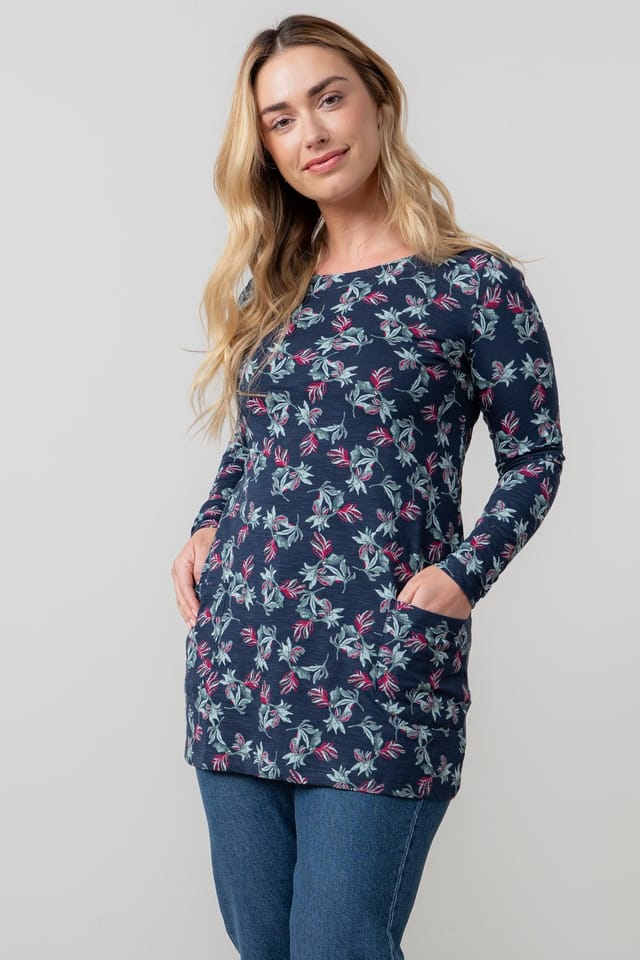 Lily & Me Lily & Me Women's High Tea Soft Stretch Cotton Jersey Tunic with Full length sleeves in Navy - 3