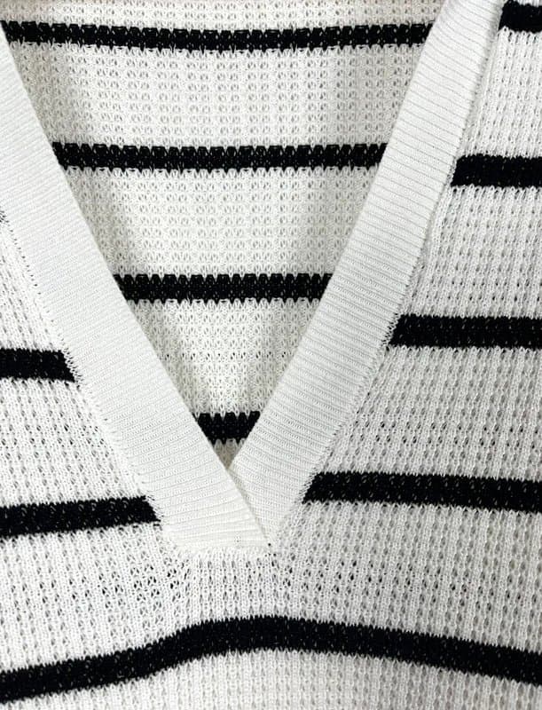 Fashion by Fordeal Women’s white and navy striped knitted long collared summer beach dress coverup