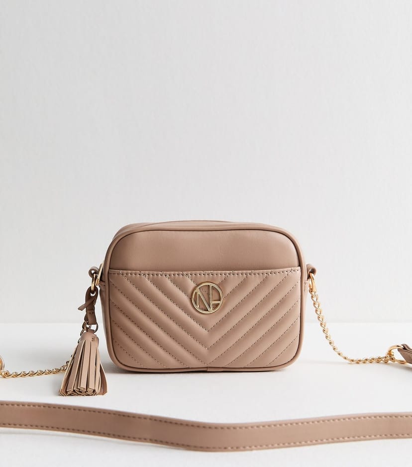 New Look Camel Faux Leather Quilted Front Pocket Crossbody Bag Vegan New Look - 1