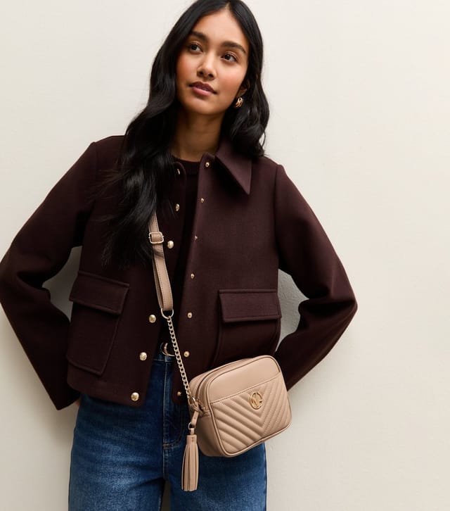 New Look Camel Faux Leather Quilted Front Pocket Crossbody Bag Vegan New Look - 2