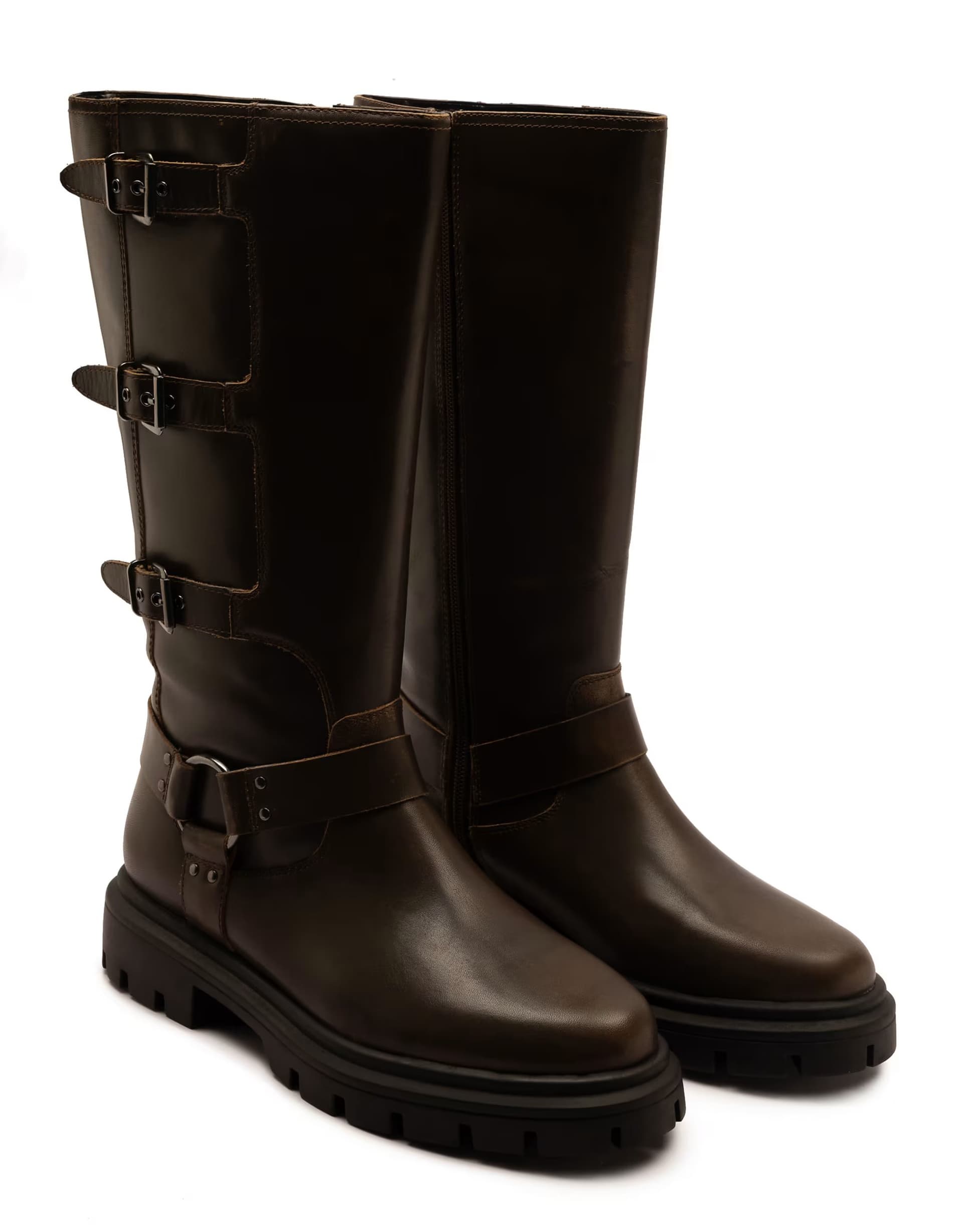 ASOS Off The Hook Mauley leather knee-high biker boots in copper