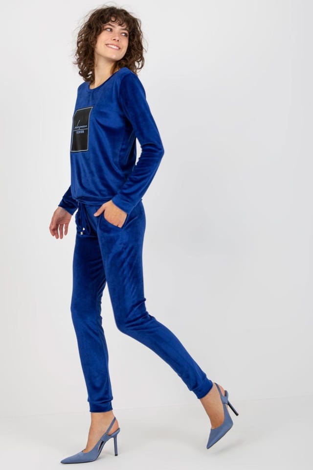 Love Lace Love Lace Women's Velour Tracksuit Set with Tied Waist Pants in Blue - 2