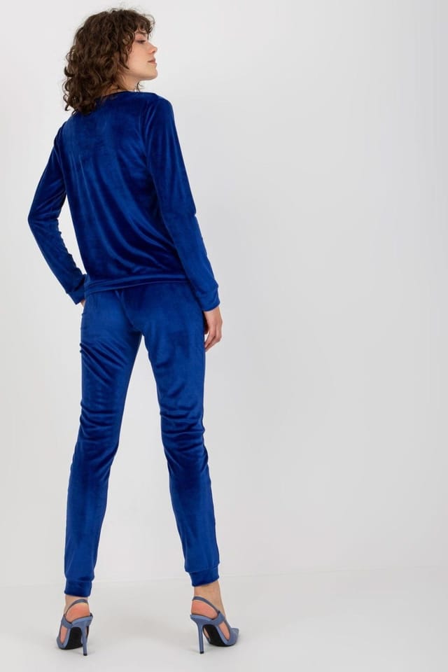 Love Lace Love Lace Women's Velour Tracksuit Set with Tied Waist Pants in Blue - 3