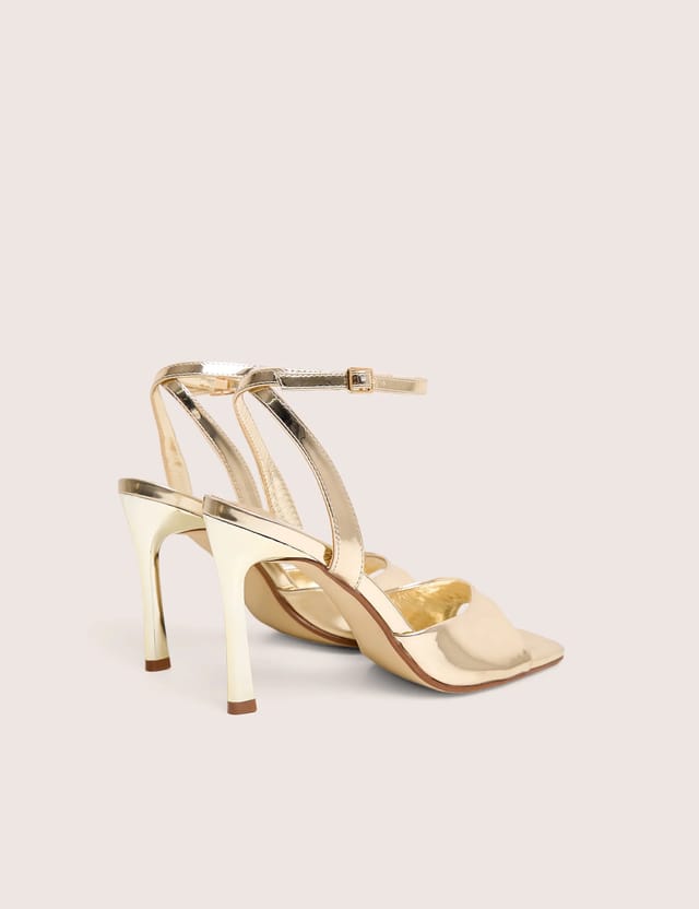 Public Desire June Gold Ankle Strap Peep Toe Heels - 3