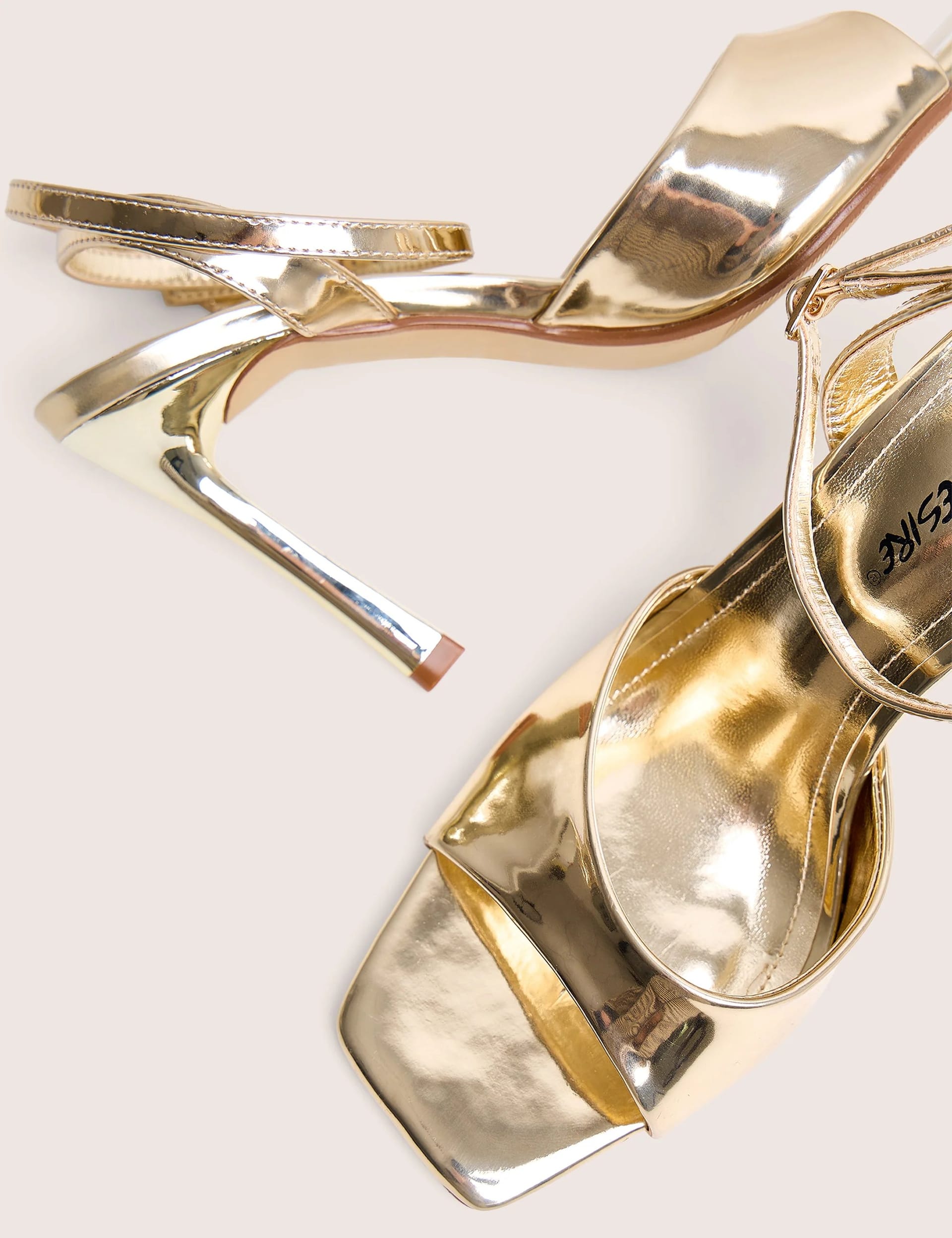 Public Desire June Gold Ankle Strap Peep Toe Heels - 4