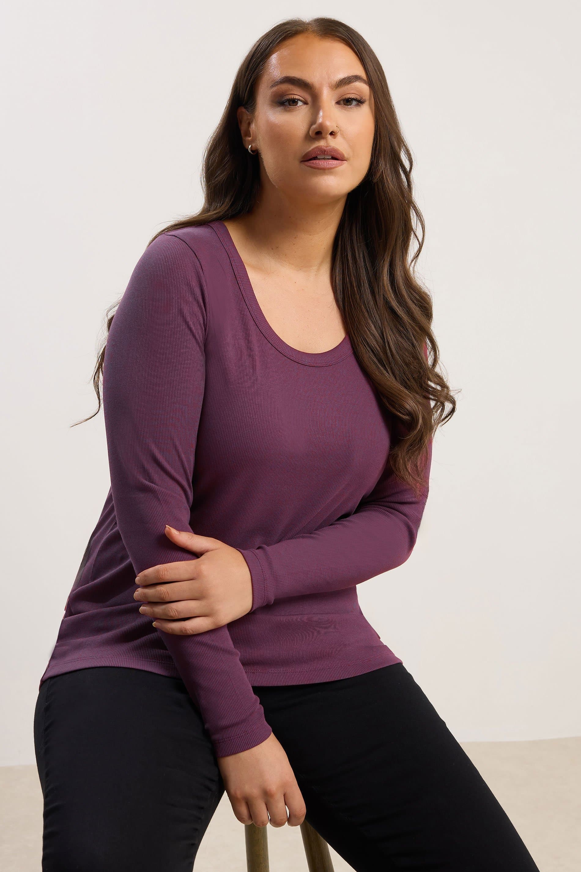 Yours Plus Size Purple Ribbed Scoop Neck Top