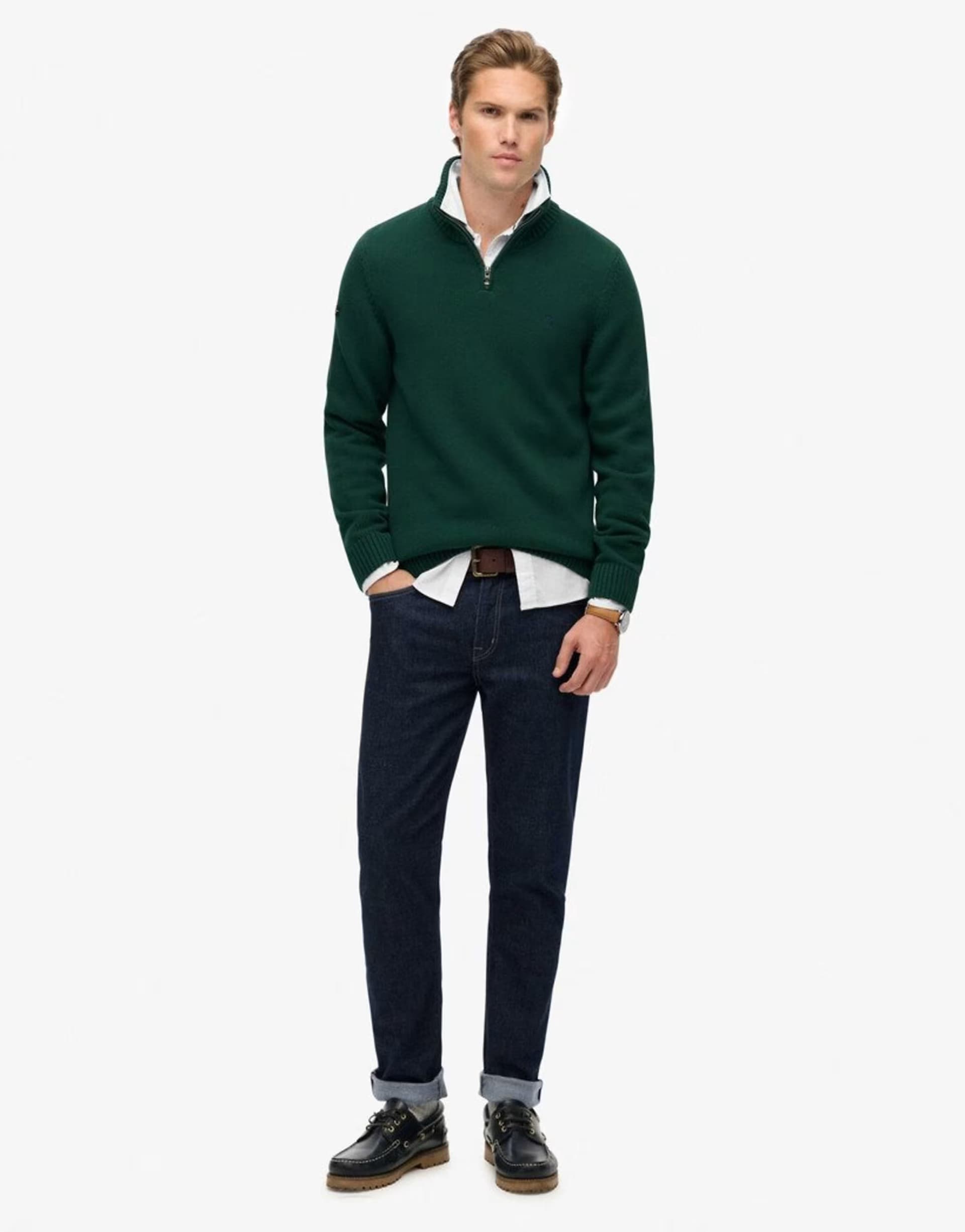 ASOS Superdry Cotton half zip knit jumper in forest green