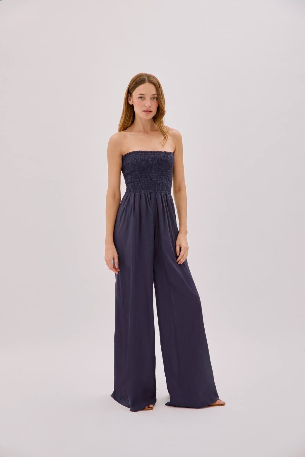 Labeca Labeca Women's Mare Cotton Shirred Jumpsuit in Dark Blue - 2