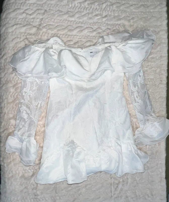 ASOS ASOS Luxe collection hen party bridal off the shoulder cocktail dress white