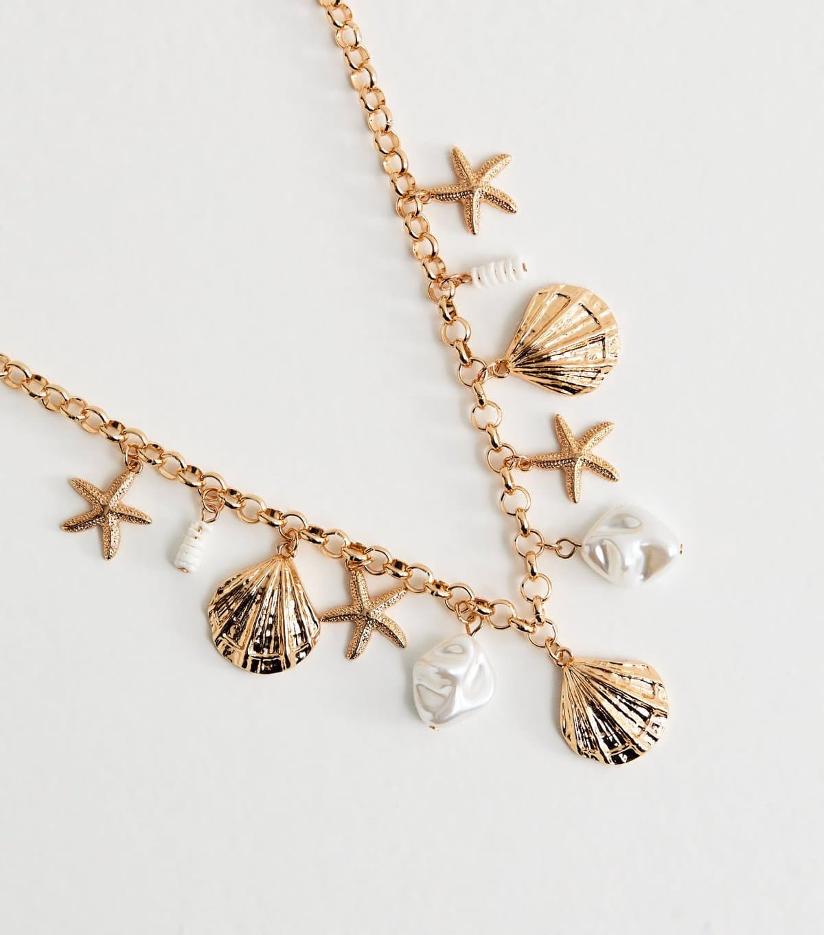 New Look Gold Tone Faux Pearl Shell Charm Necklace New Look