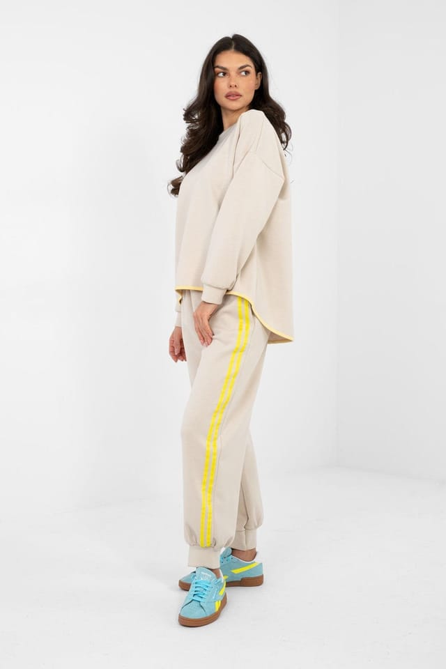 Love Lace Love Lace Women's Stylish Sweatshirt & High Waisted Pants Set in Beige - 2