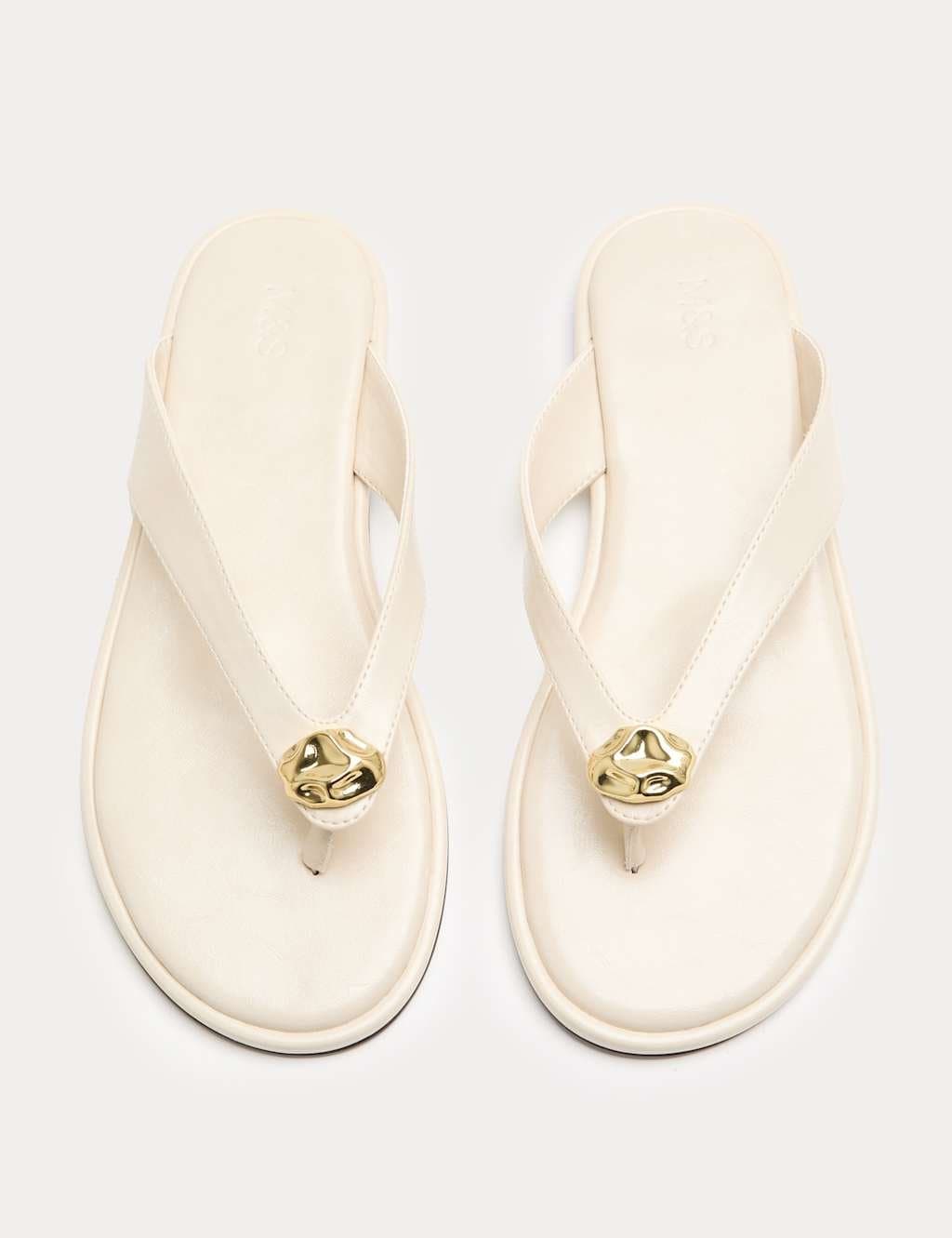 Marks & Spencer M&S Trim Detail Flat Toe Post Sandals White