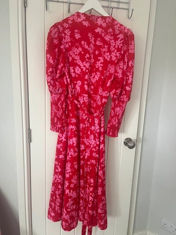 Never Fully Dressed Never fully dressed red and pink satin wrap dress size 12