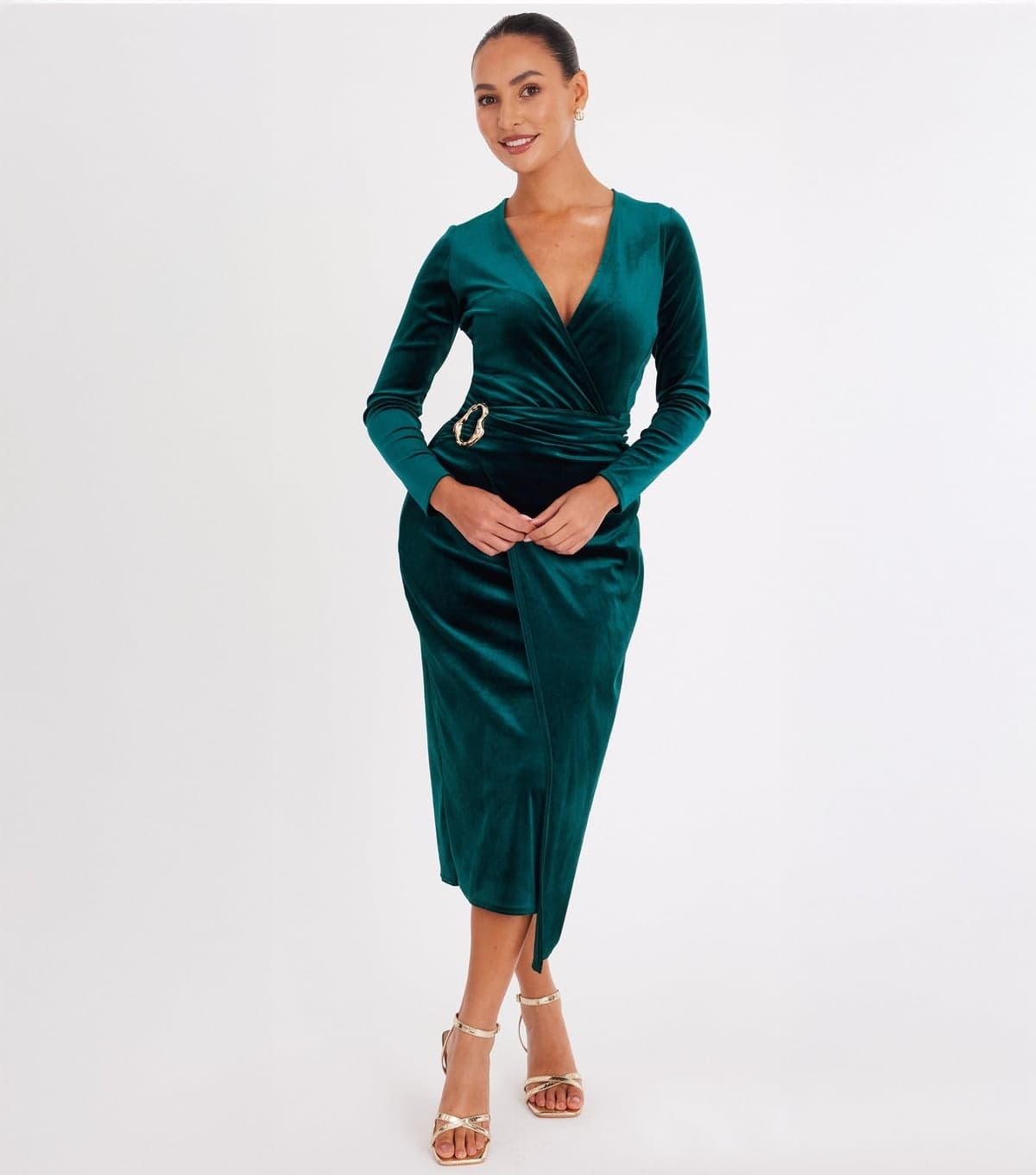 Quiz Women's Petite Dark Green Velvet Midaxi Dress Quiz New Look