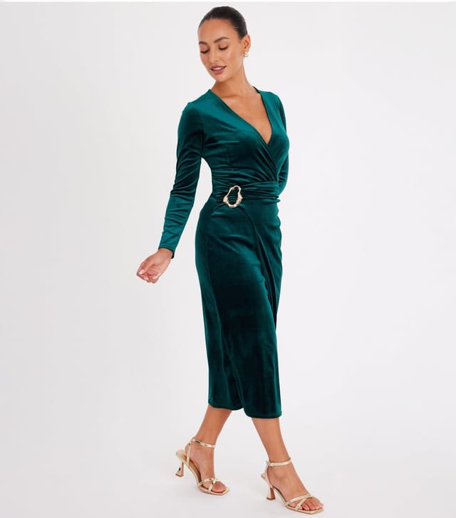 Quiz Women's Petite Dark Green Velvet Midaxi Dress Quiz New Look - 2