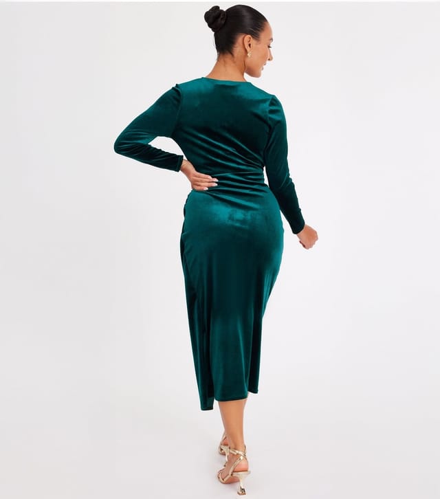 Quiz Women's Petite Dark Green Velvet Midaxi Dress Quiz New Look - 3