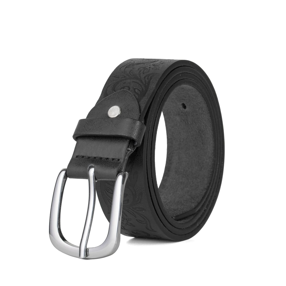 Woodland Leathers Woodland Leathers Men's Embossed Leather Lined Belt for men, Western Style 1.25" belt in Black - 1