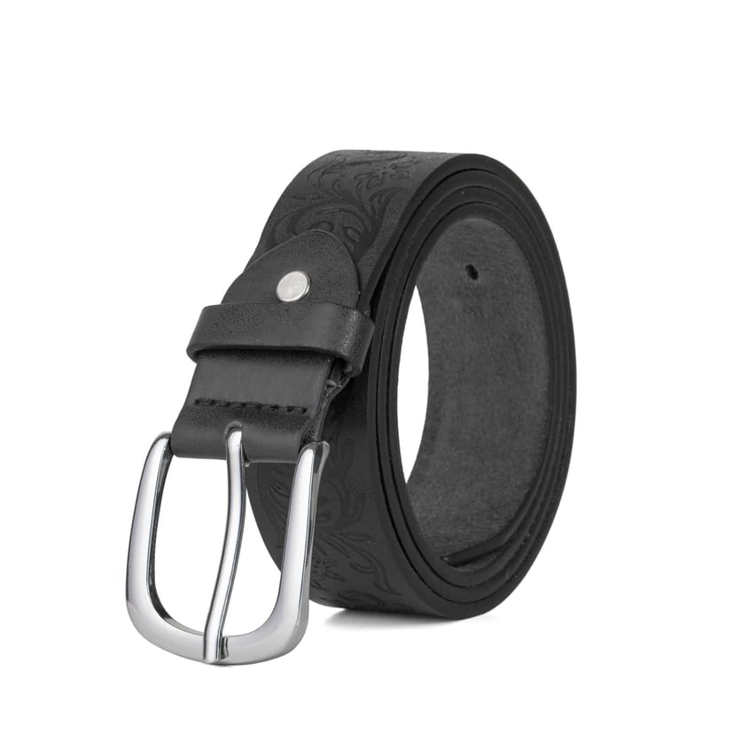 Woodland Leathers Woodland Leathers Men's Embossed Leather Lined Belt for men, Western Style 1.25" belt in Black - 1