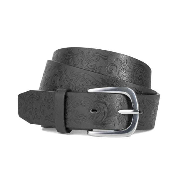 Woodland Leathers Woodland Leathers Men's Embossed Leather Lined Belt for men, Western Style 1.25" belt in Black - 3