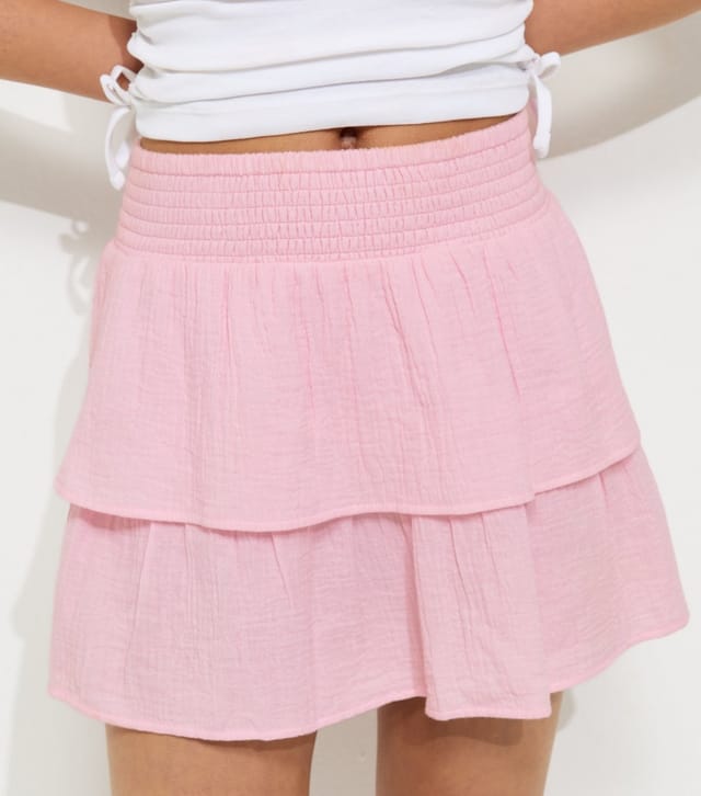 New Look Girls' Light Pink Cotton Shirred Tiered Skirt New Look - 3