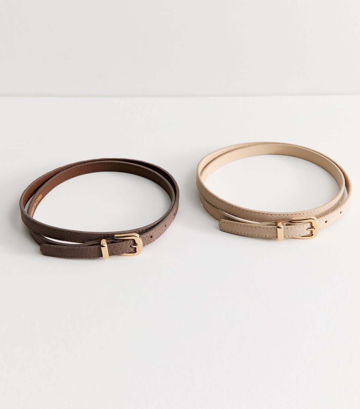 New Look Pack Of 2 Mink Faux Suede Skinny Belts New Look