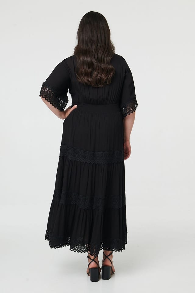 Izabel London Izabel London Women's Curve Tiered Lace Trim Maxi Dress in Black - 3