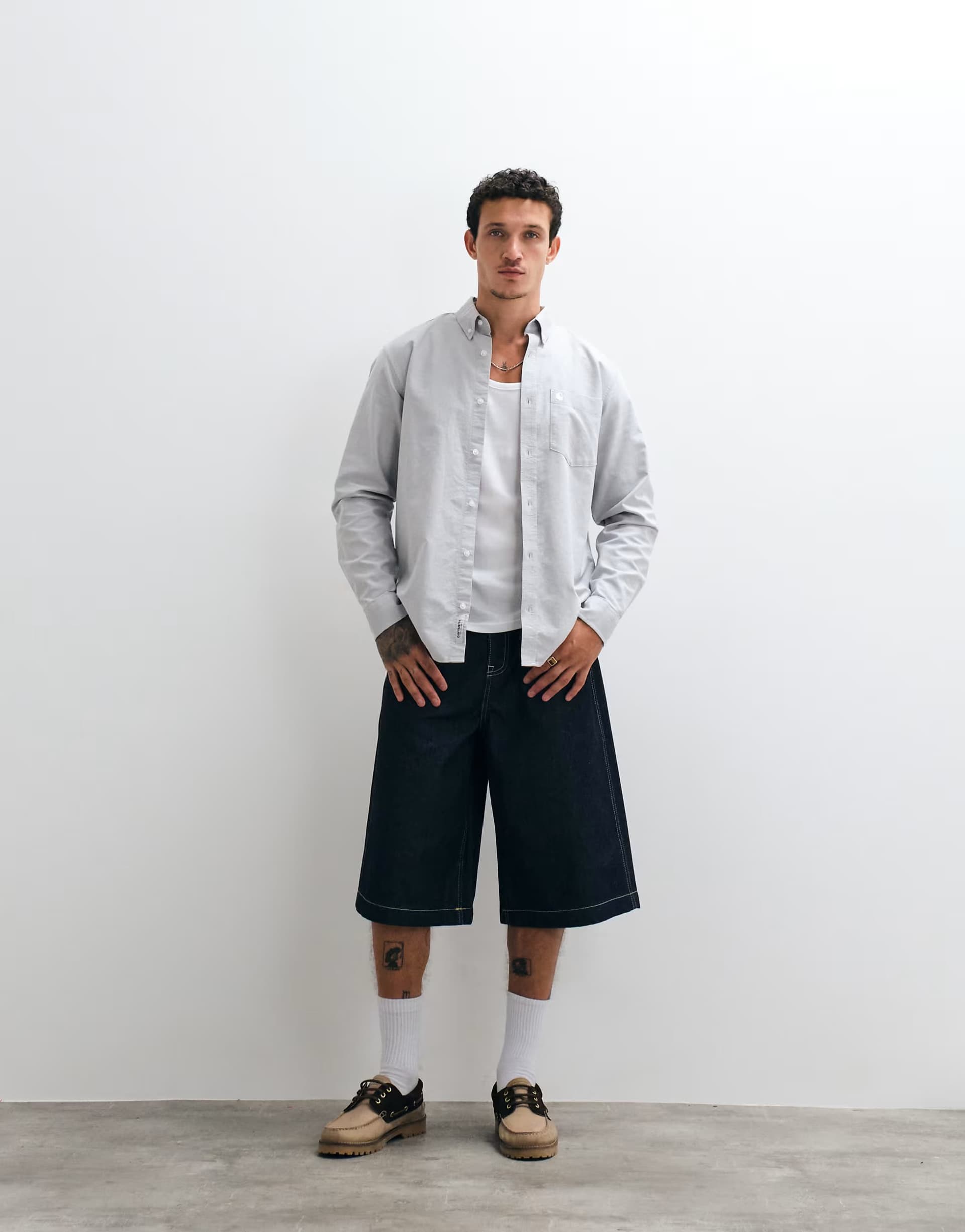 ASOS Carhartt WIP long sleeve logo oxford shirt in grey
