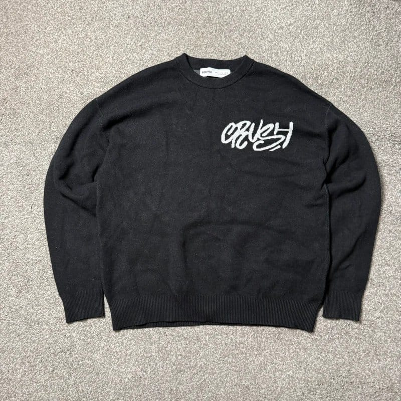 Bershka Men's Crush Knitted Jumper In Black