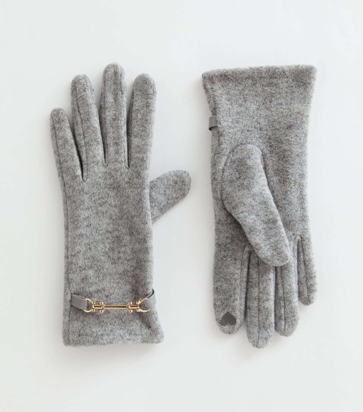 New Look Light Grey Felt Buckle Detail Gloves New Look