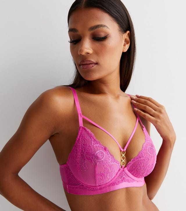 New Look Women's Bright Pink Lace Long Demi Bra New Look - 2