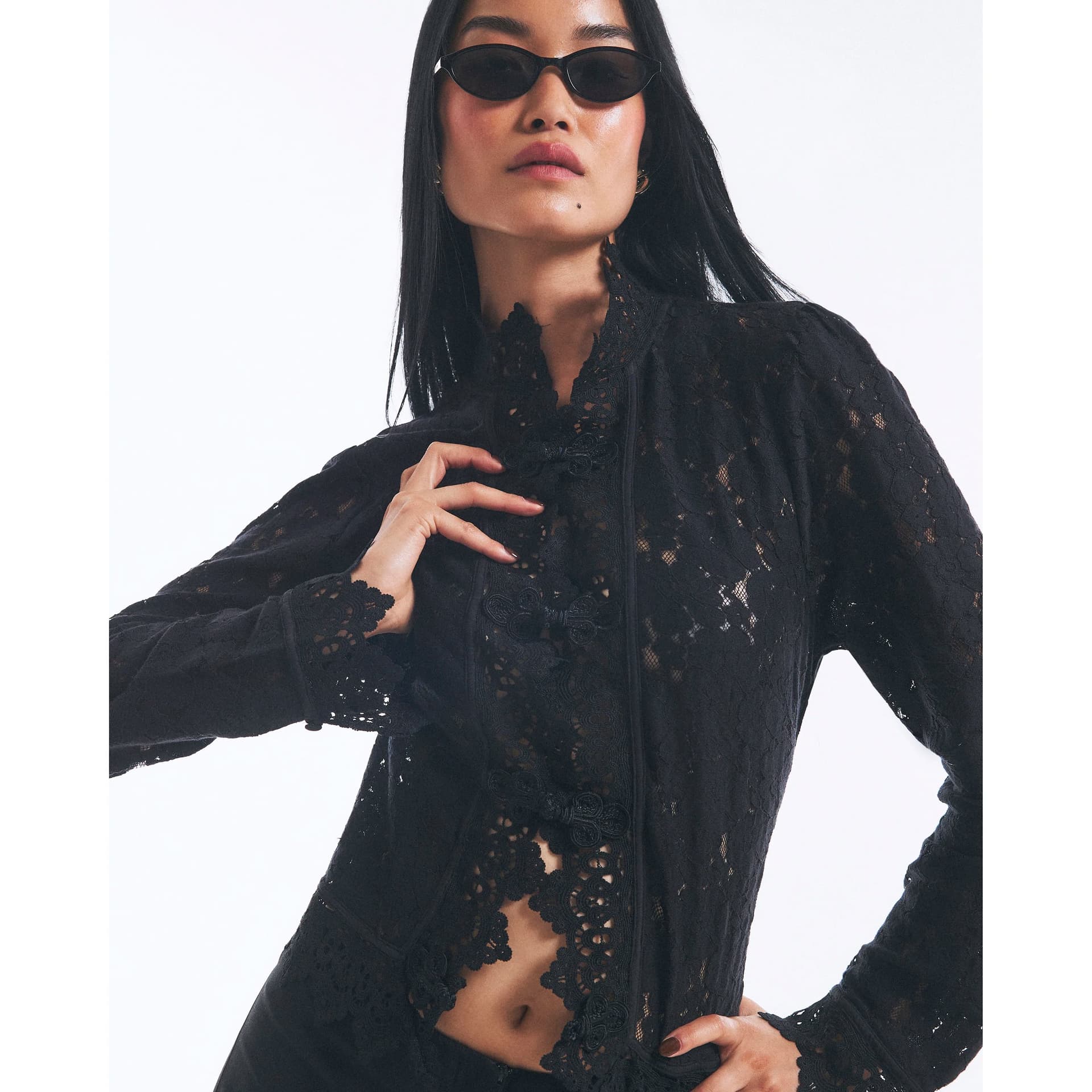 River Island River Island Womens Black Lace Detail Drummer Jacket