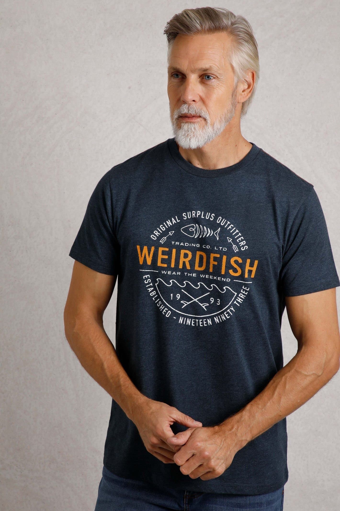 Weird Fish Weird Fish Men's Waves Front Print Graphic T-Shirt in Navy