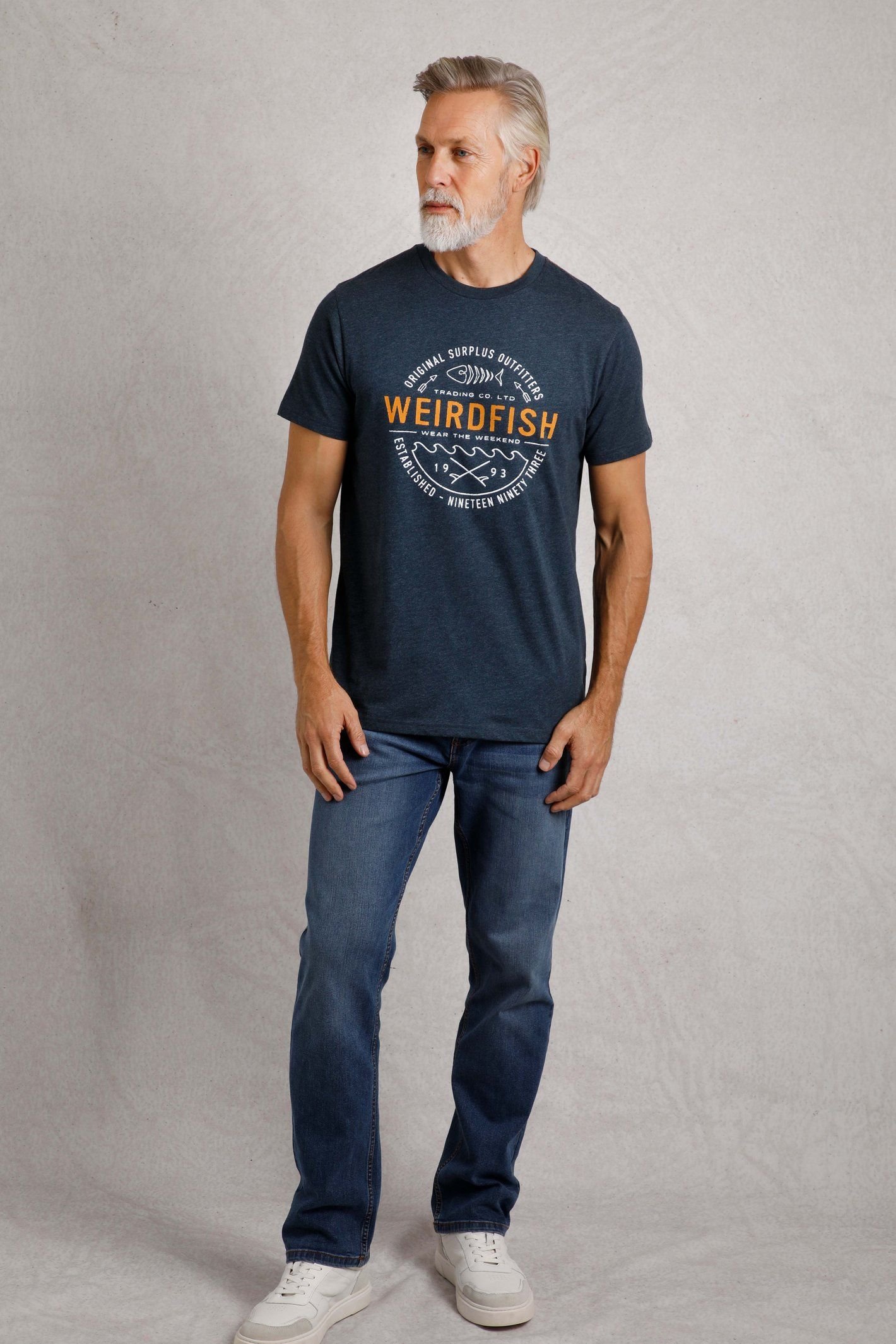 Weird Fish Weird Fish Men's Waves Front Print Graphic T-Shirt in Navy - 4