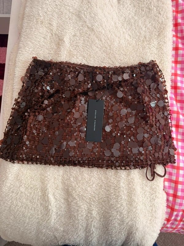 Bershka Brown Sequin Mini Skirt