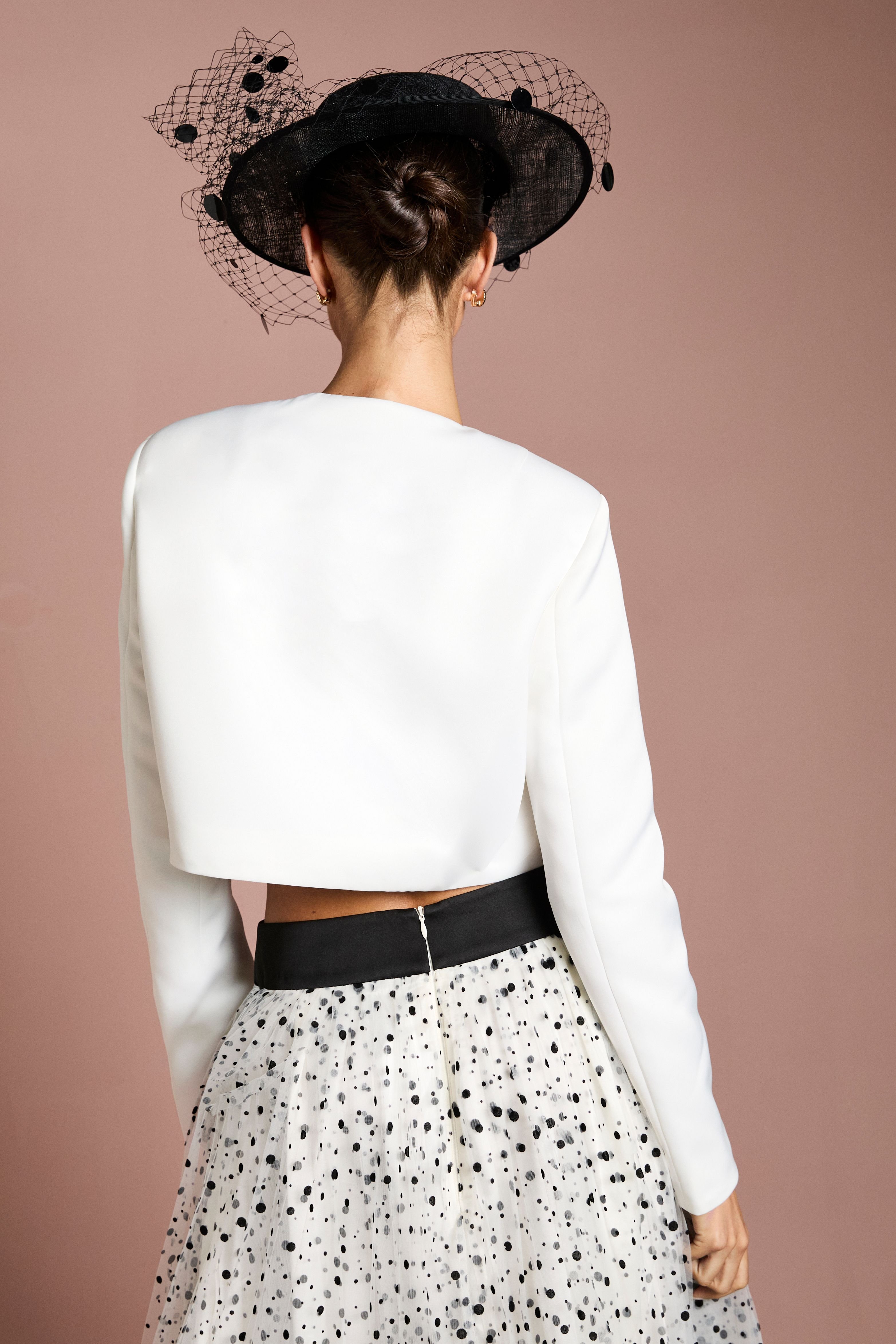 Coast Coast Women's Lisa Tan Structured Satin Bow Front Jacket in Mono - 3