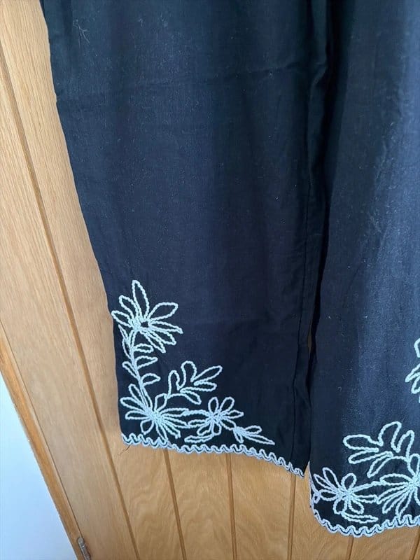 New Look Black Linen Embroidered Wide-Leg Trousers