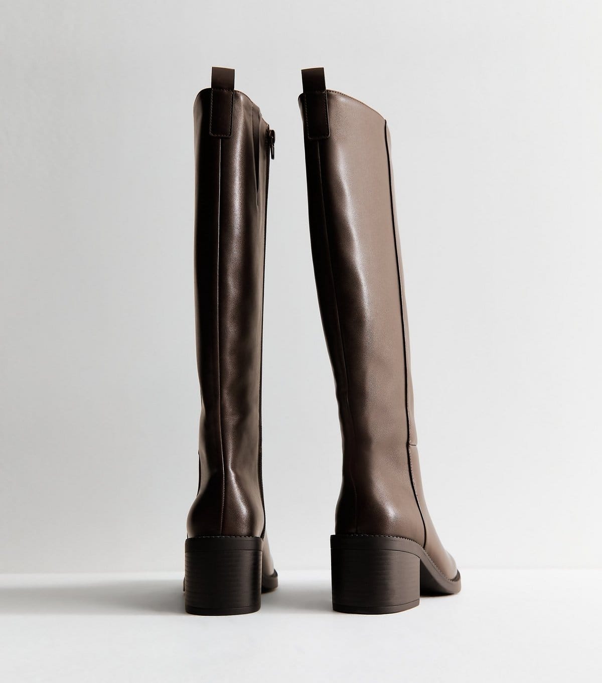 New Look Women's Dark Brown Faux Leather Stacked Heel Tall Boots Vegan New Look - 4