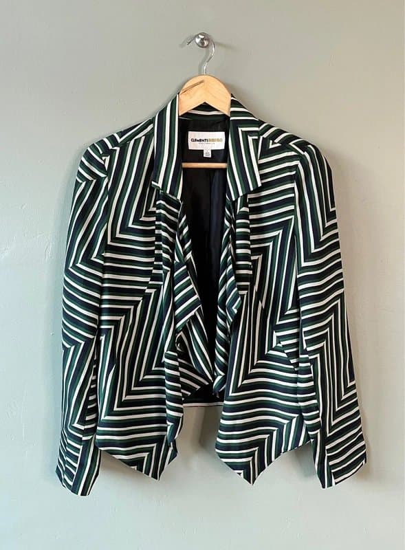 Clements Ribeiro Clements Riberio Silky Jacket Size 14 Geometric Stripe Navy & Green Stylish VGC