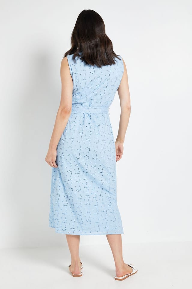 Wallis Wallis Women's Summer Broderie Sleeveless Shirt Dress in Blue - 3