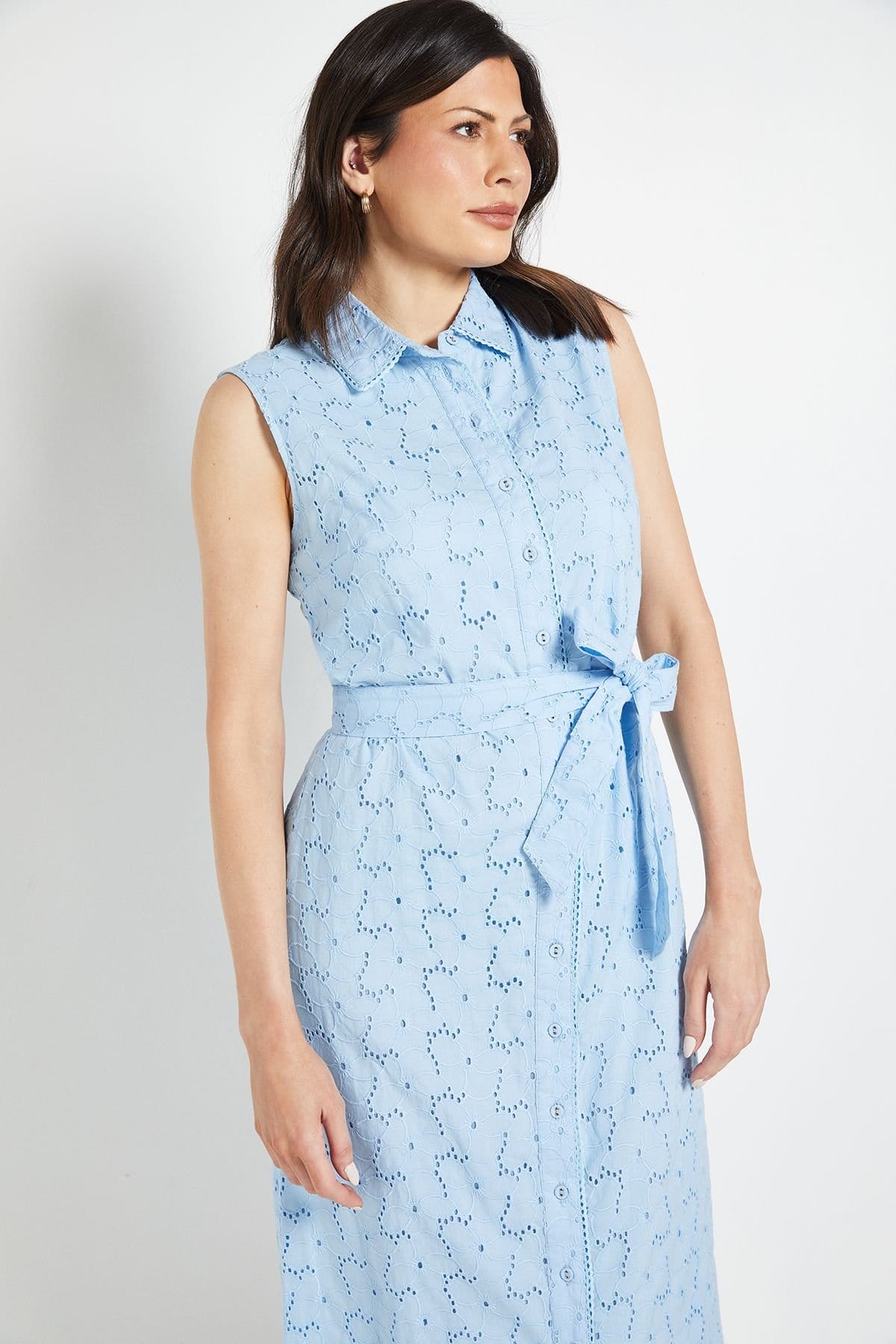 Wallis Wallis Women's Summer Broderie Sleeveless Shirt Dress in Blue - 4