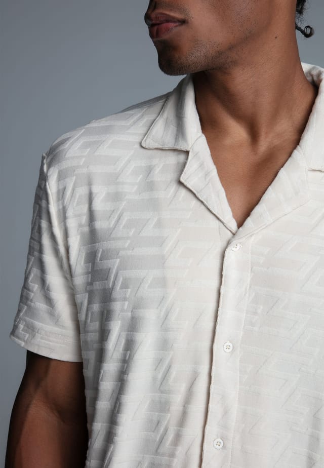 SikSilk SikSilk Men's Black Towelling Shirt in Ecru - 2