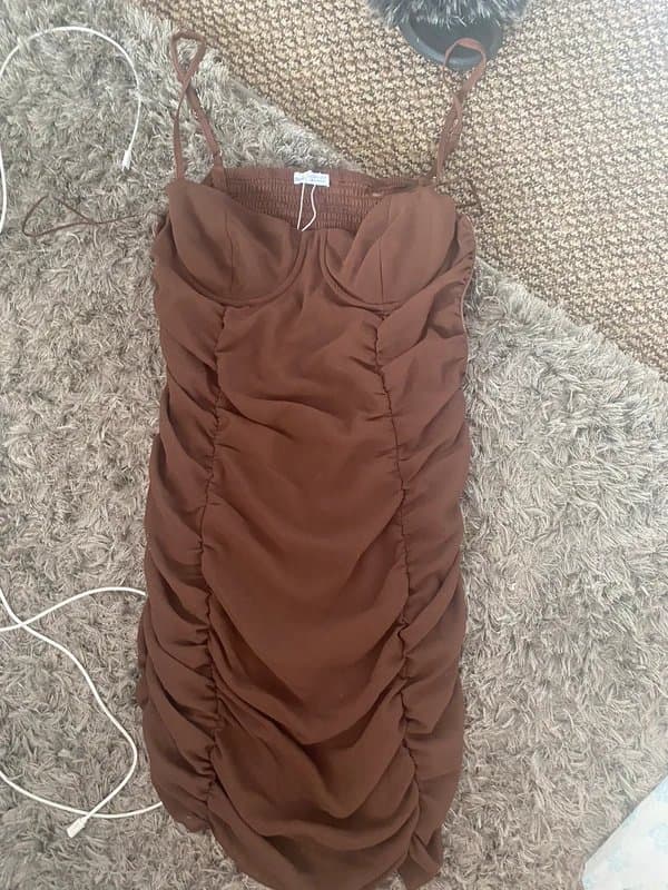 Bershka bershka brown ruched dress