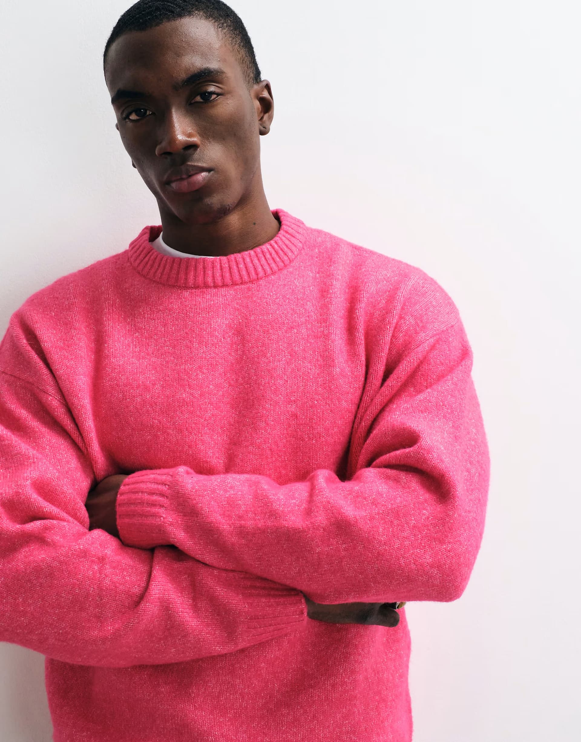 ASOS Jack & Jones oversized fluffy crew neck jumper in pink