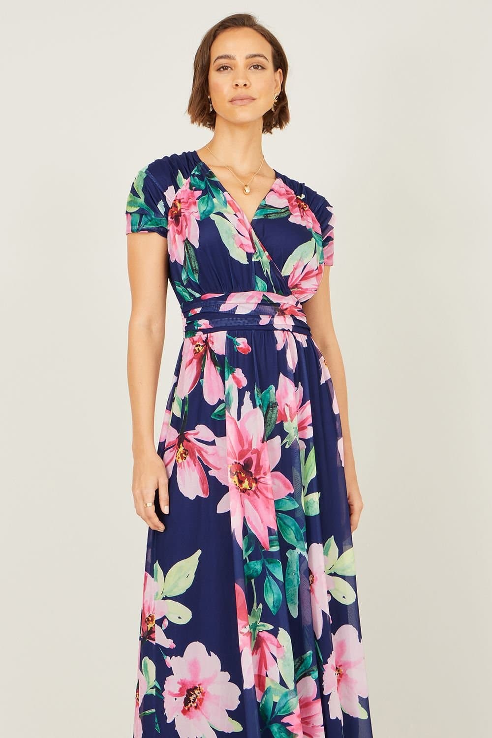 Yumi Yumi Women's Navy Mesh Floral Maxi Dress