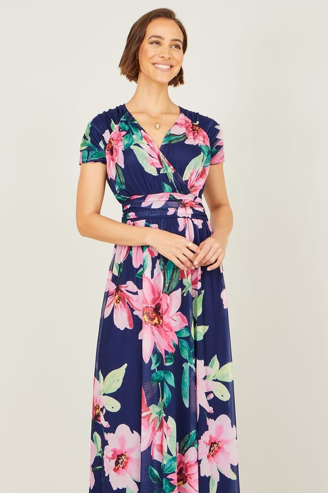 Yumi Yumi Women's Navy Mesh Floral Maxi Dress - 2
