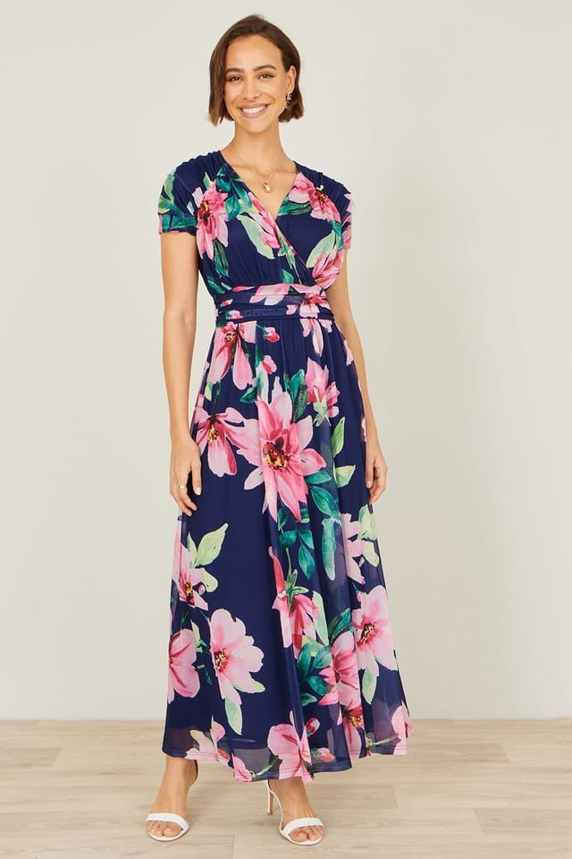 Yumi Yumi Women's Navy Mesh Floral Maxi Dress - 3