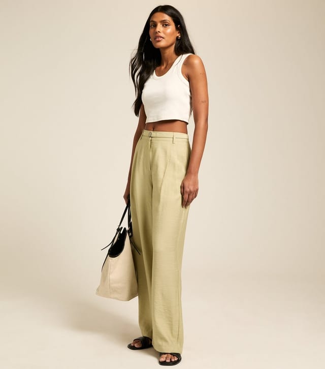 New Look Women's Light Khaki Wide Leg Pleated Trousers New Look - 3