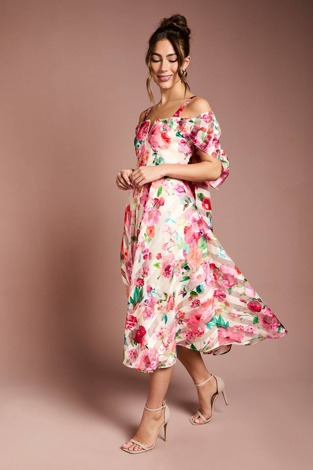 Coast Coast Women's Printed Organza Bardot Midi Dress in Cream - 2