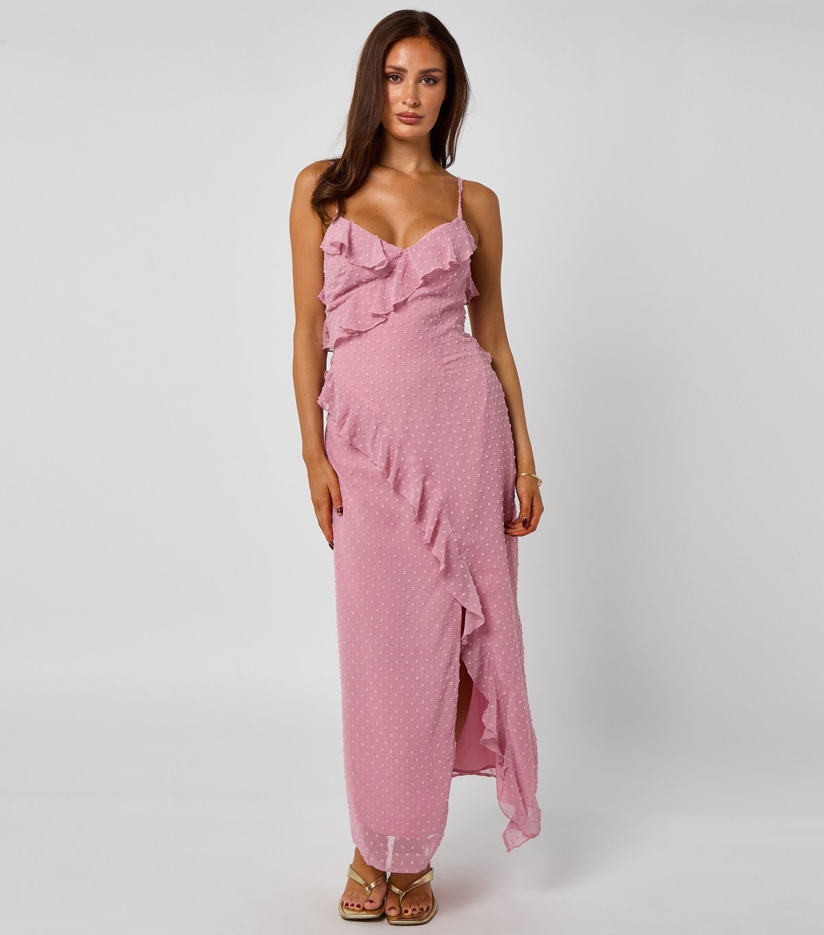 Urban Bliss Women's Pink Textured Ruffle Trim Maxi Dress Urban Bliss New Look - 2