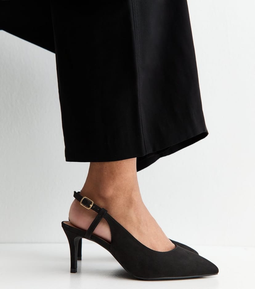 New Look Women's Extra Wide Fit Black Faux Suede Slingback Pumps Vegan New Look - 1